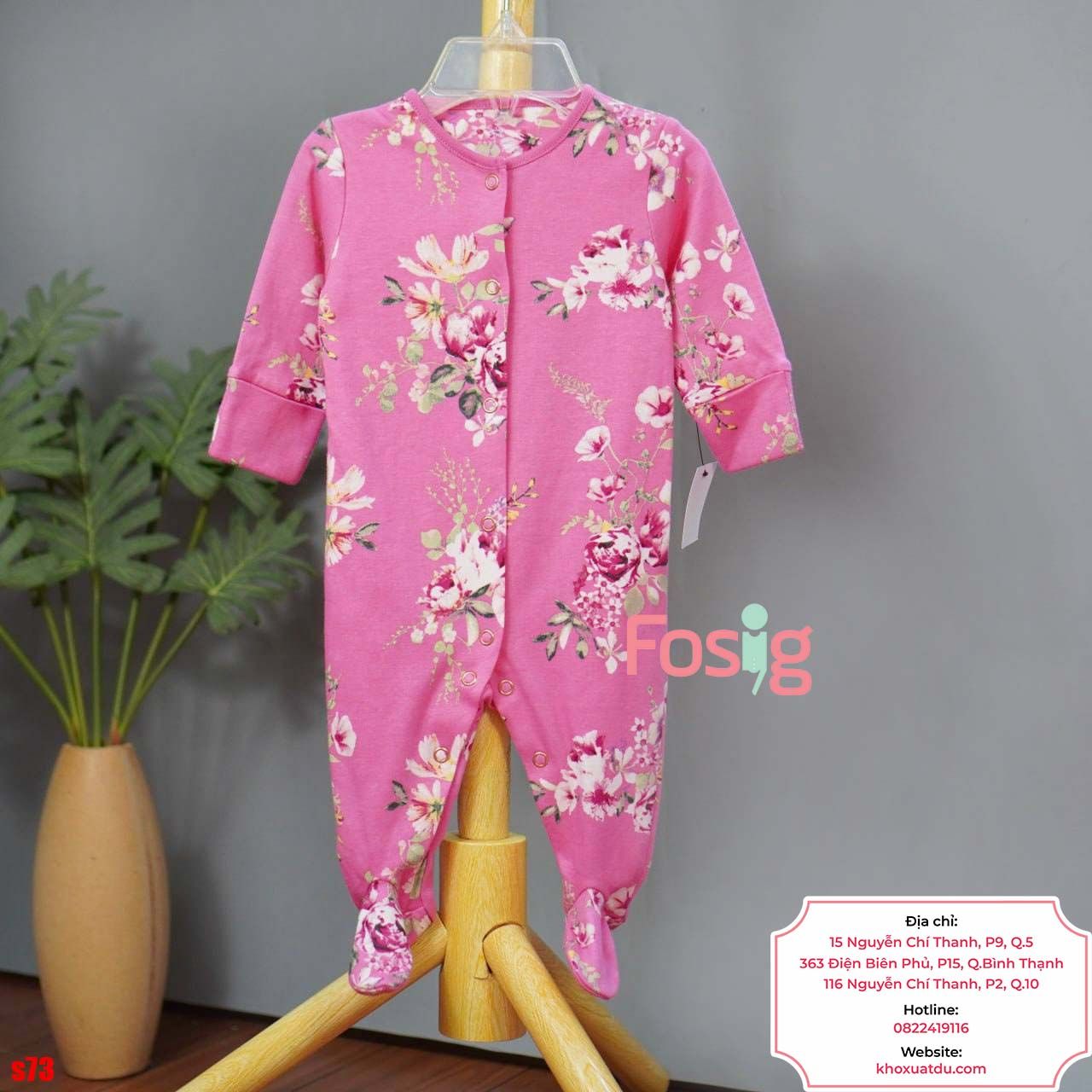  [nb-3m] Sleepsuit Baby Bé Gái - Hồng Đậm Hoa 