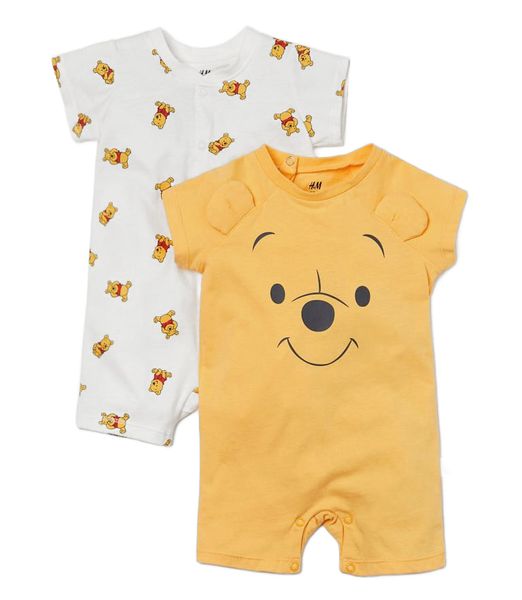  [5-16kg] Set 2 Romper Body Đùi Cho Bé Unisex HM - Trắng Vàng Gấu 