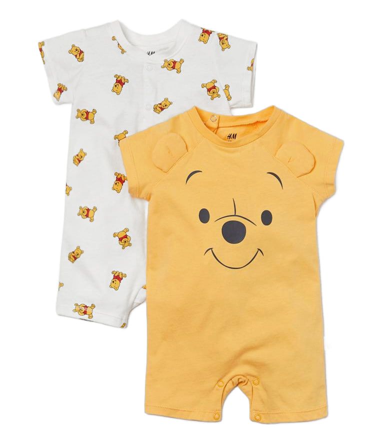  [5-6kg ; 13-16kg] Set 2 Romper Body Đùi Cho Bé Unisex HM - Trắng Vàng Gấu 