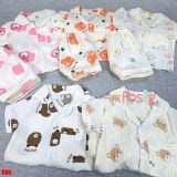  [6-15kg] Set Đồ Bộ Ngủ Ngắn Pijama Vải Xô Cho Bé - Kem Gấu Dâu 