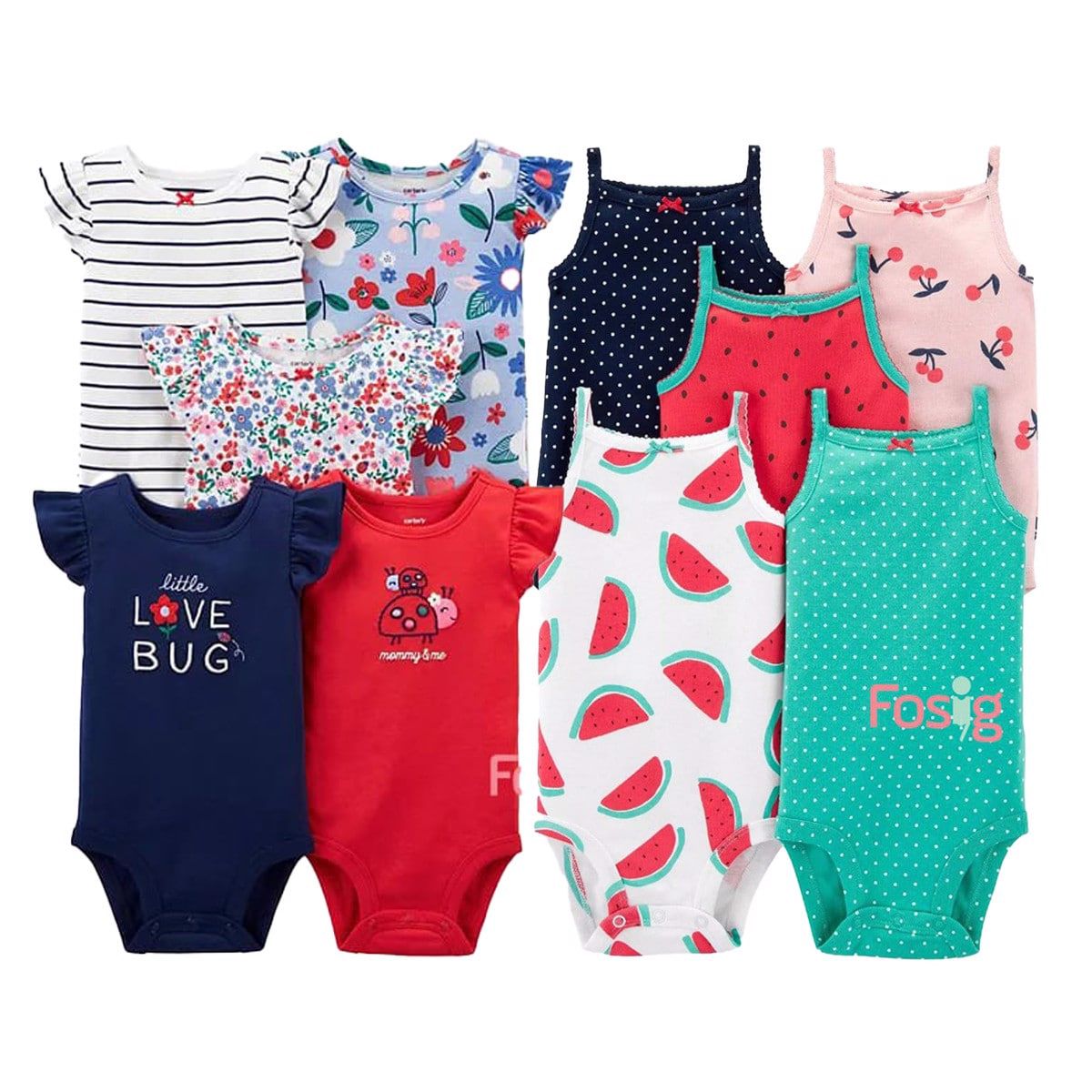  [12M 8-9kg] Combo 10 Bodysuit Tay Ngắn Bé Gái Cter - Hàng tuyển chọn Màu ngẫu nhiên 