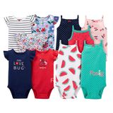  [0-3M 4-5.5kg] Combo 10 Bodysuit Tay Ngắn Bé Gái Cter - Hàng tuyển chọn Màu ngẫu nhiên 