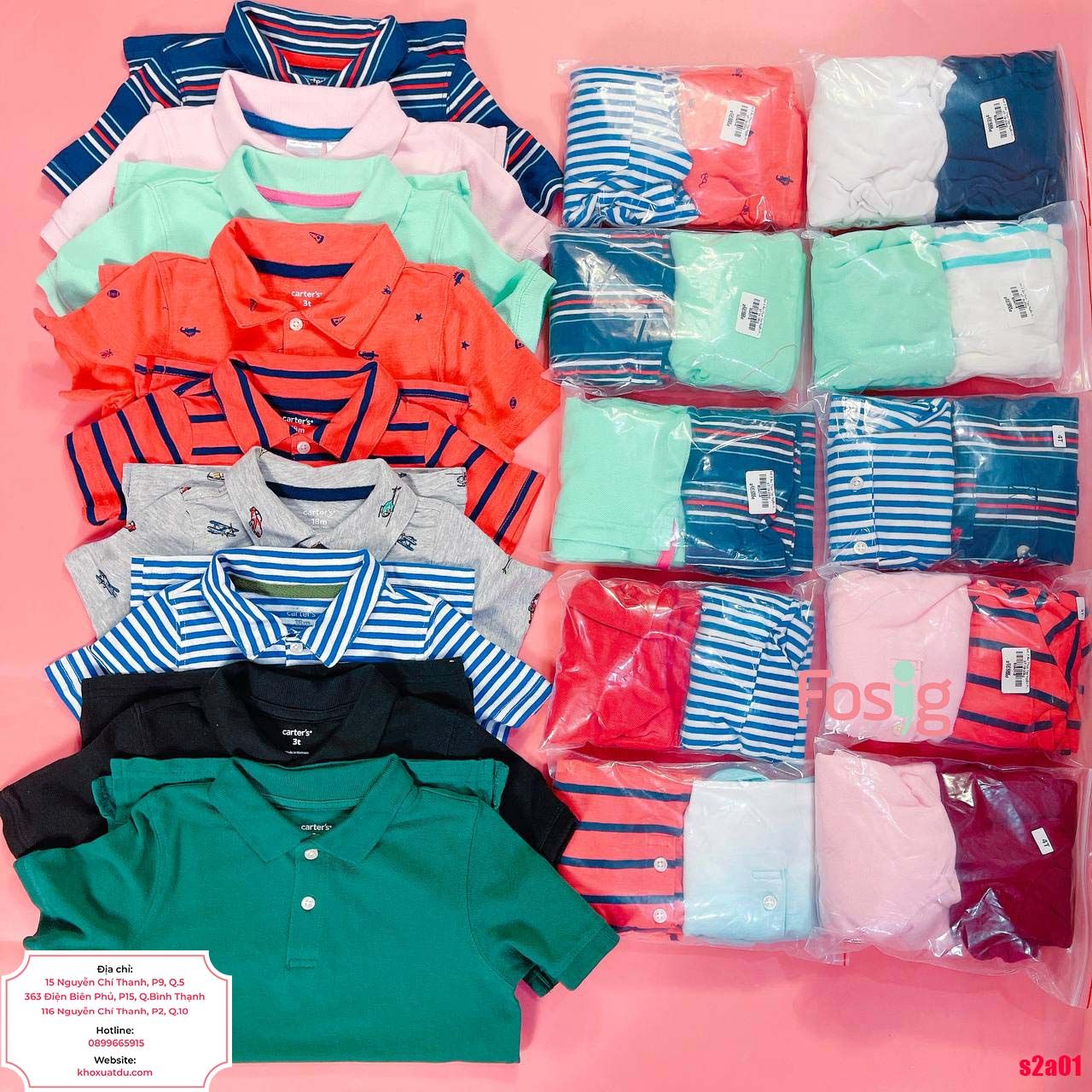  [5-34kg] Set 2 Áo Thun Tay Ngắn Polo Cổ Bẻ Cter Oskos Bé Trai - Combo màu ngẫu nhiên 