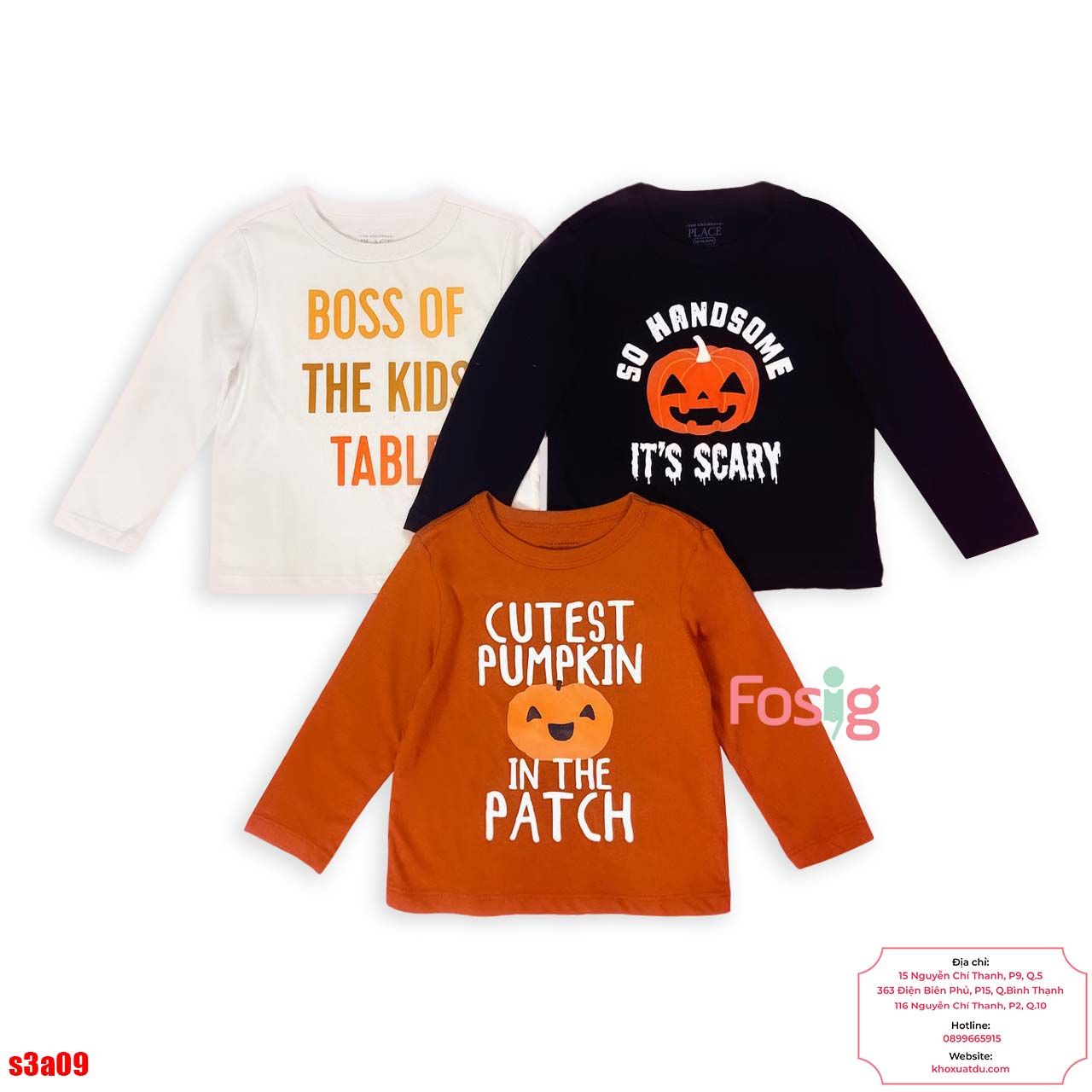  [10-15kg 24-58kg] Set 3 Áo Thun Tay Dài PL Bé Trai - Combo màu ngẫu nhiên 
