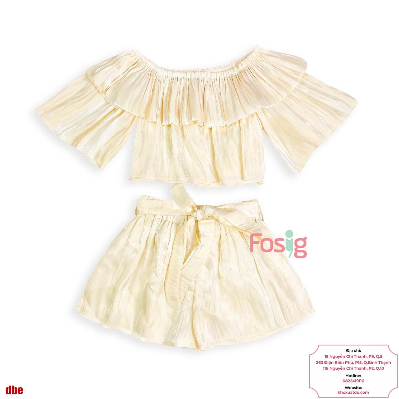  [9-21kg] Set Bộ Áo Nhúng Trễ Vai organza Và Chân Váy Bé Gái - Kem 