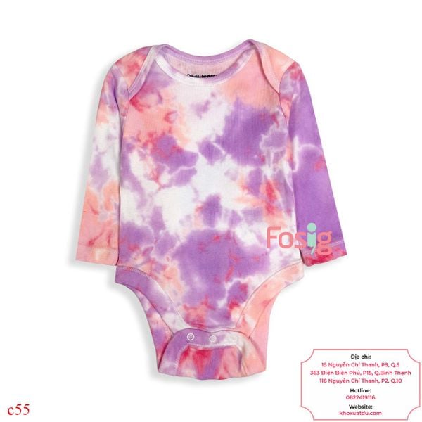  [0-3M ; 6-18M] Bodysuit Tay Dài Bé Gái ON - Hồng Tím Loang 