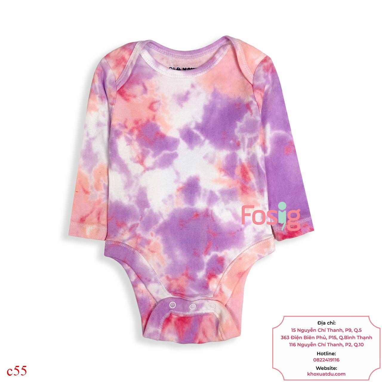  [0-3M ; 6-18M] Bodysuit Tay Dài Bé Gái ON - Hồng Tím Loang 