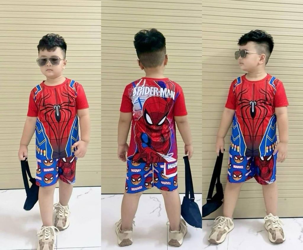  [10-13kg; 17-19kg; 24-26kg] Set Đồ Bộ Ngắn Thun Cotton Bé Trai - Đỏ Nhện 