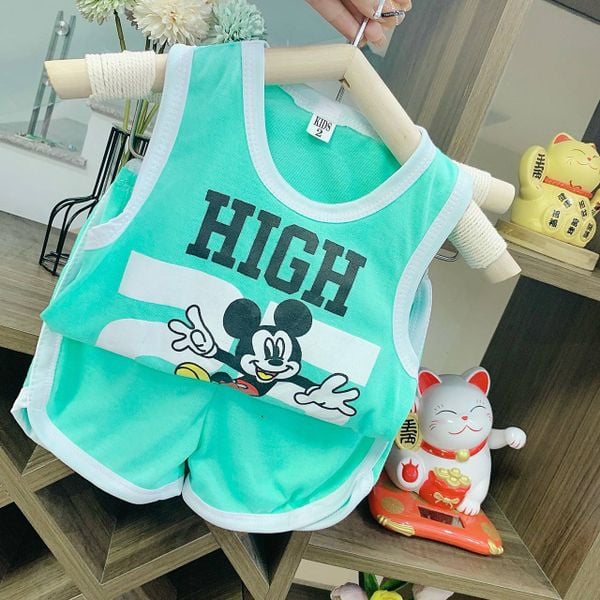  [12-13kg] Set Đồ Bộ Ngắn 3 Lỗ Bé Trai - Xanh Ngọc Mickey 