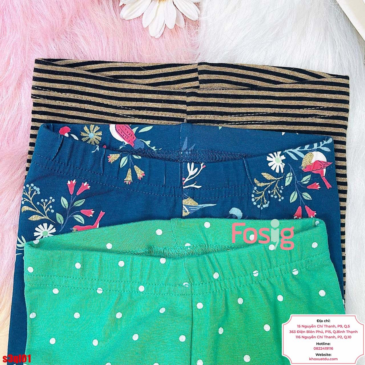  [6-18kg 24-33kg] Set 3 Quần Dài Legging Cter Bé Gái Mix Nhiều Màu - Combo Màu Ngẫu Nhiên 