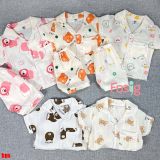  [6-9kg; 12-13kg] Set Đồ Bộ Ngủ Ngắn Pijama Vải Xô Cho Bé - Kem Gấu Hoa 
