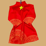 8-36kg; 1-10T (loại tốt) Áo dài lá cờ đỏ sao vàng cho bé trai- Đỏ trống đồng, quần phi bóng loại 1 