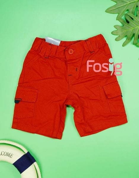  [3-6m] Quần Short Kaki Bé Trai - Đỏ Chỉ Navy 