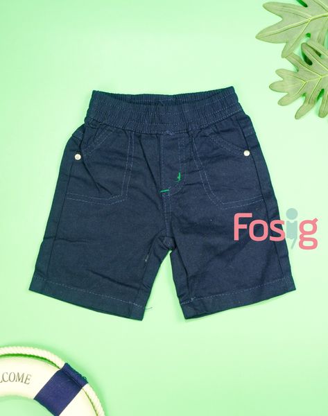  [3m-9m] Quần Short Kaki Bé Trai - Navy Chỉ Xanh Lá 