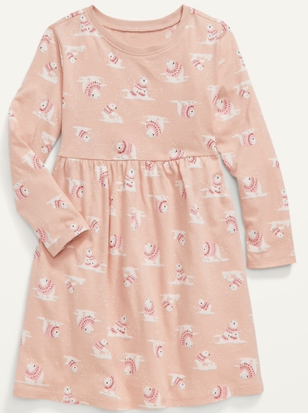  12-18m] Đầm Thun Cotton Tay Dài Bé Gái ON - Hồng Gấu Trắng 