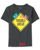  [7-8kg; 16-17kg] Áo Thun Tay Ngắn Bé Trai PL - Đen Trouble Ahead [Lên] 