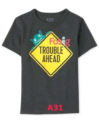  [7-8kg; 16-17kg] Áo Thun Tay Ngắn Bé Trai PL - Đen Trouble Ahead [Lên] 