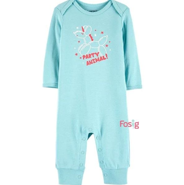  [3-6m, 12m] Sleepsuit Cúc Bấm Không Vớ Bé Gái Cter - Xanh Party Animal 