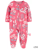  [6m] Sleepsuit Khóa Kéo Có Vớ Bé Gái Cter - Hồng Hoa Trắng 