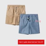  18m-4T Set 2 quần short kaki bé trai có dây rút thật- S2Q01 