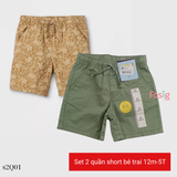  18m-4T Set 2 quần short kaki bé trai có dây rút thật- S2Q01 