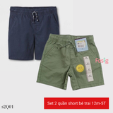  18m-4T Set 2 quần short kaki bé trai có dây rút thật- S2Q01 