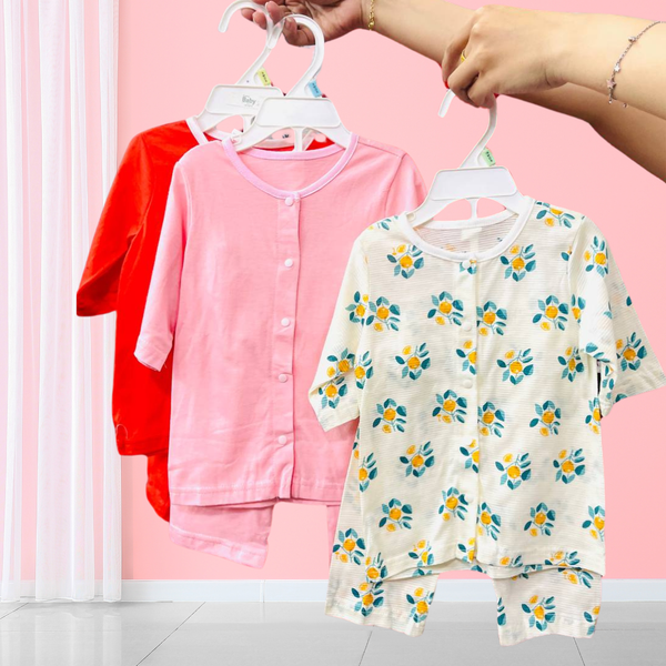  [10-25kg] Set 3 Đồ Bộ Ngắn Xuất Hàn Bé Gái - Combo màu ngẫu nhiên 