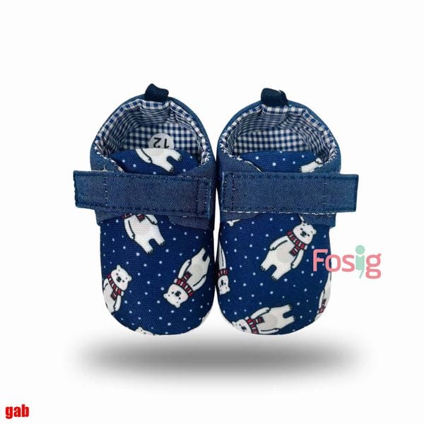 [11-13cm] Giày Vải Tập Đi Siêu Nhẹ Cho Bé - Xanh Gấu Trắng 