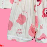  [6-7kg] Set Đồ Bộ Ngủ Ngắn Pijama Vải Xô Cho Bé - Kem Gấu Dâu 