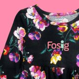  [9-12kg; 16-17kg] Đầm Cotton Tay Dài ON Bé Gái - Đen Hoa Tím Vàng 