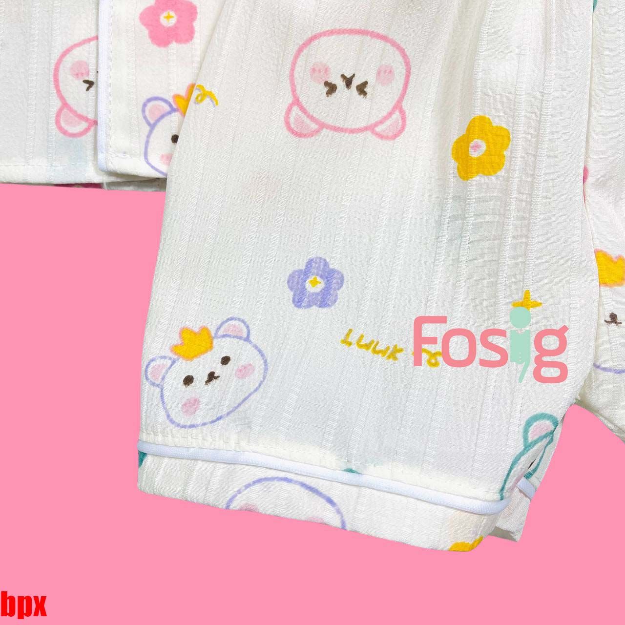 [6-9kg; 12-13kg] Set Đồ Bộ Ngủ Ngắn Pijama Vải Xô Cho Bé - Kem Gấu Hoa 