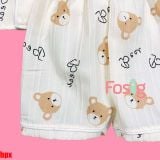  [6-10] Set Đồ Bộ Ngủ Ngắn Pijama Vải Xô Cho Bé - Kem Gấu Nâu 