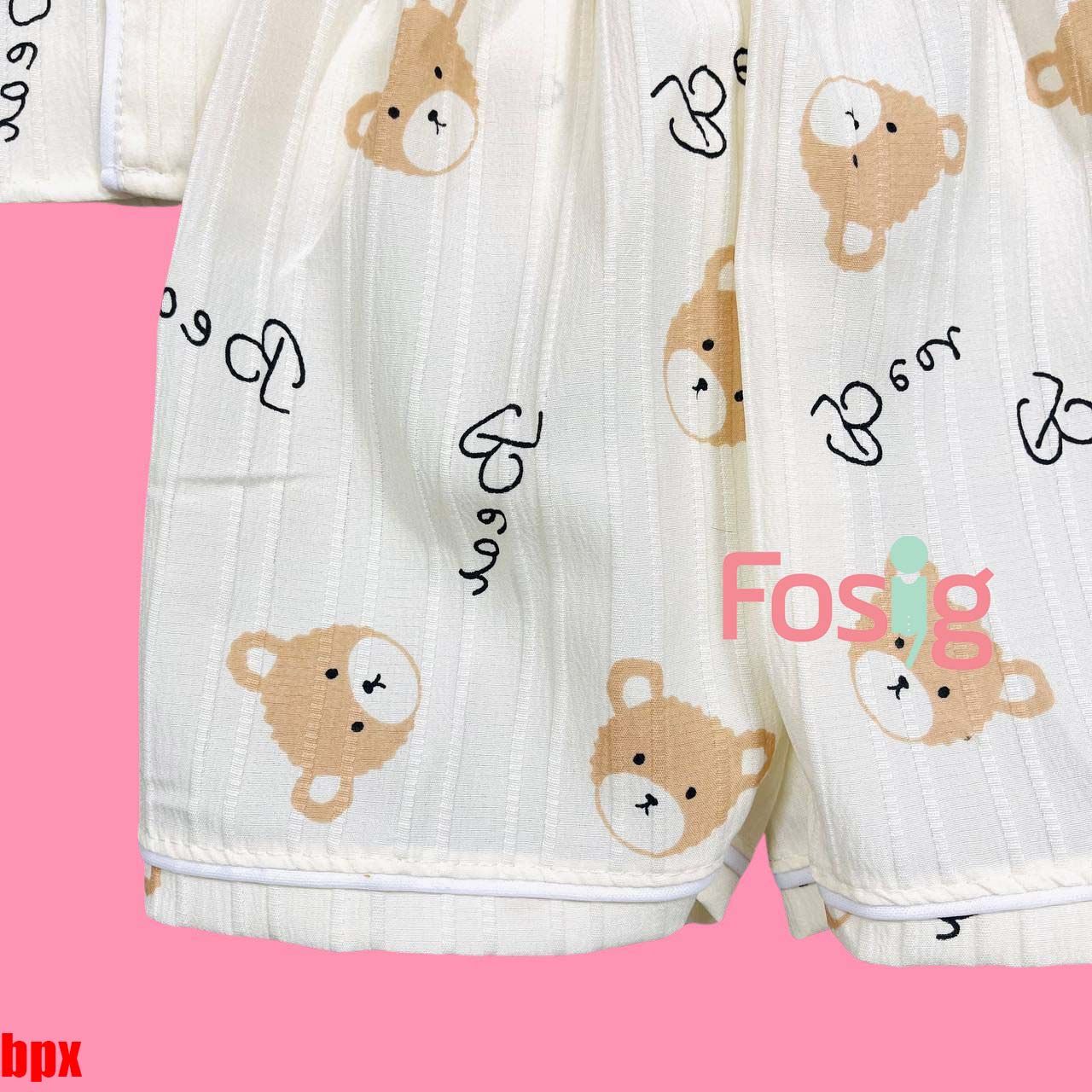  [6-10] Set Đồ Bộ Ngủ Ngắn Pijama Vải Xô Cho Bé - Kem Gấu Nâu 