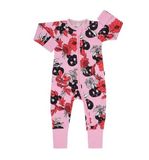  [3-6m ; 15-16kg] Sleepsuit Không Vớ Khóa Kéo Bé Gái - Hồng Hoa Cam 