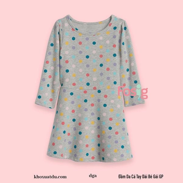  [10-20kg] Đầm Da Cá Tay Dài Bé Gái GP - Xám Chấm Màu 