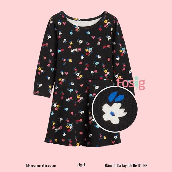 13-16kg Đầm Da Cá Tay Dài Bé Gái GP - Đen Hoa Màu 