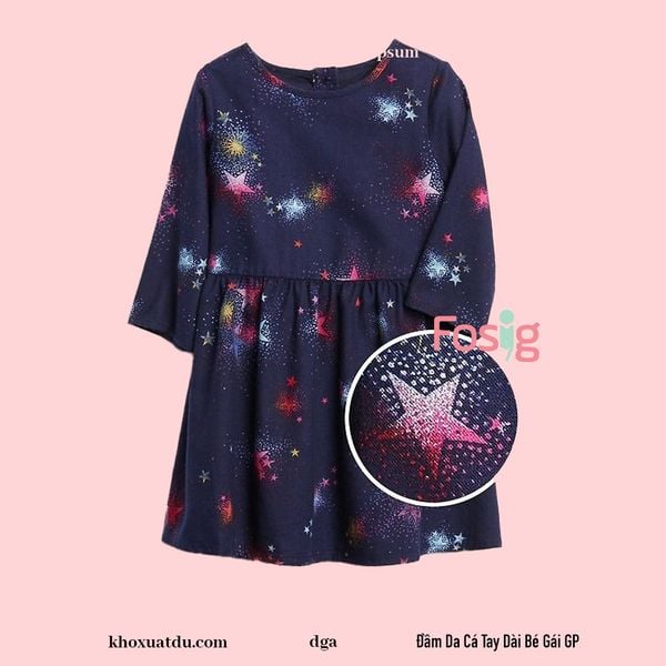  [10-20kg] Đầm Da Cá Tay Dài Bé Gái GP - Navy Sao Màu 