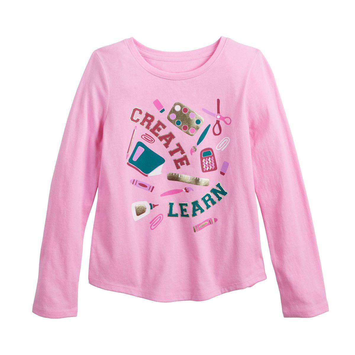  [17-27kg] Áo thun cotton tay dài bé gái- Hồng Create Learn AL0 