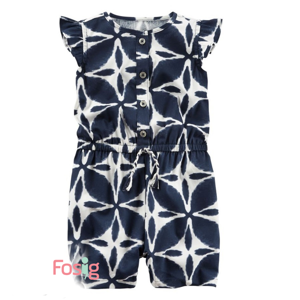  [3-9m] Romper Jumpsuit Đùi Bé Gái Cter - Navy Họa Tiết 