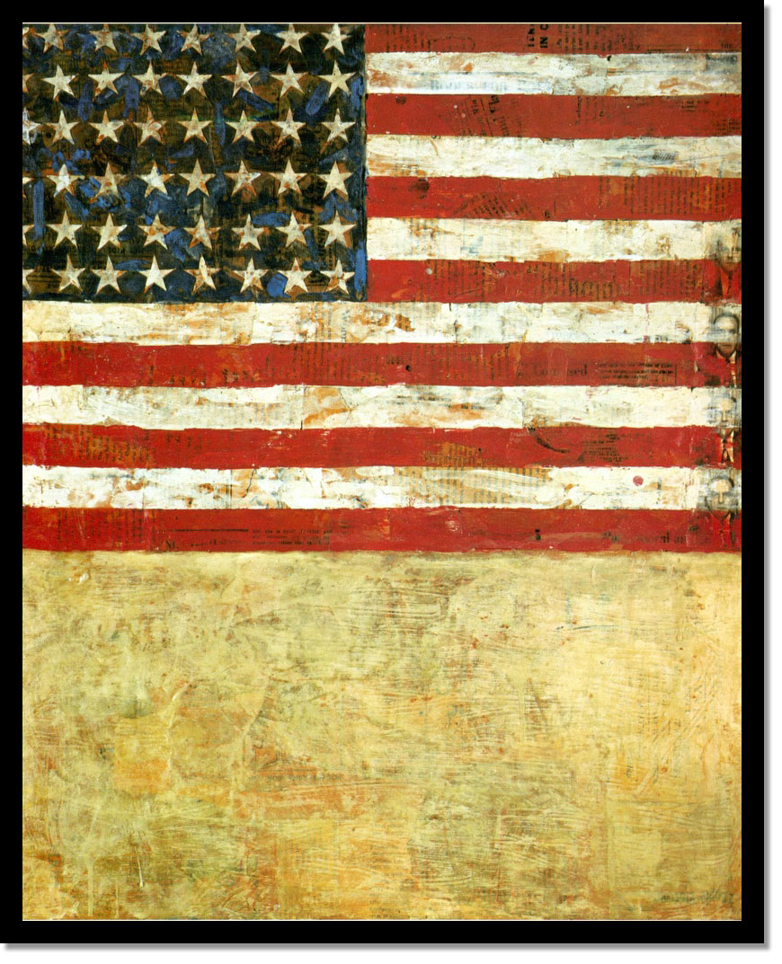 Flag Above White With Collage by Jasper Johns Print from Print  Masterpieces. All Artwork can be Optionally Framed. Print Masterpieces -  Curated Fine Art Canvas Prints and Oil on Canvas Artwork