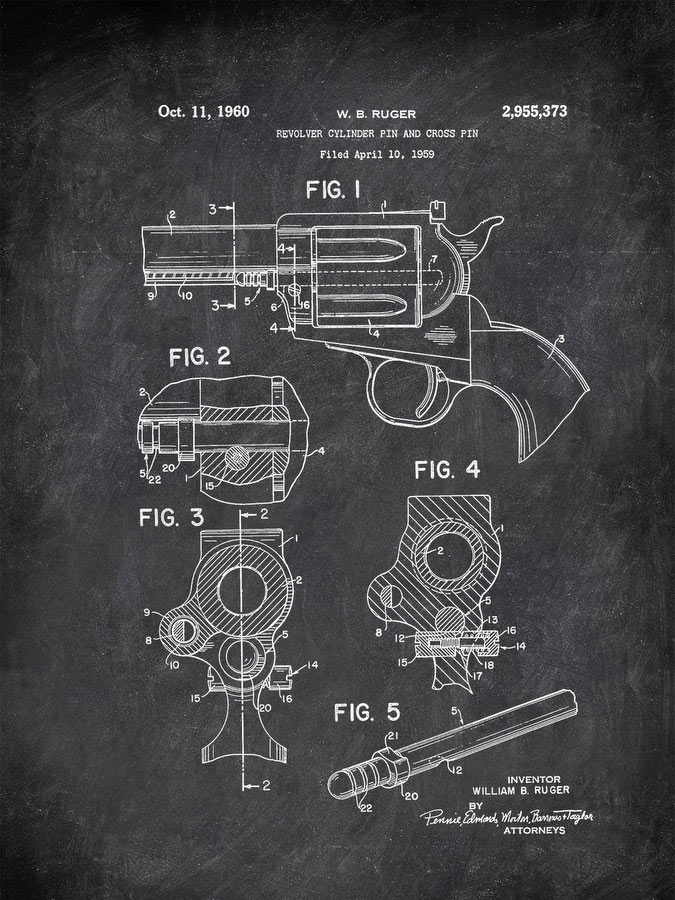 Revolver Cylinder Pin And Cross Pinuger 2 Military by Patent Print from