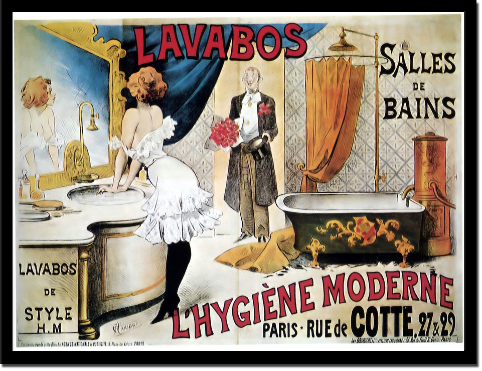 Lavabos L' Hygiene Moderne - Vintage Poster Print from Print Masterpieces.  All Artwork can be Optionally Framed. Print Masterpieces - Curated Fine Art  Canvas Prints and Oil on Canvas Artwork
