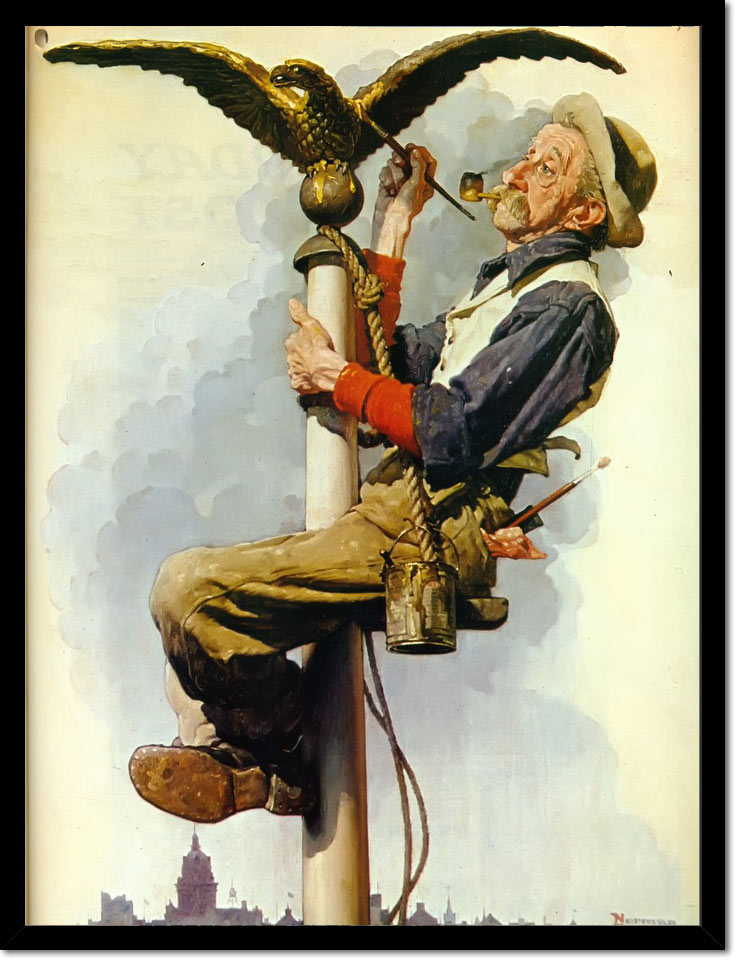 Man Painting Flagpole by Norman Rockwell Print from Print Masterpieces