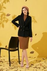 Blazer casual style tuytsy đen suông 2 hàng khuy