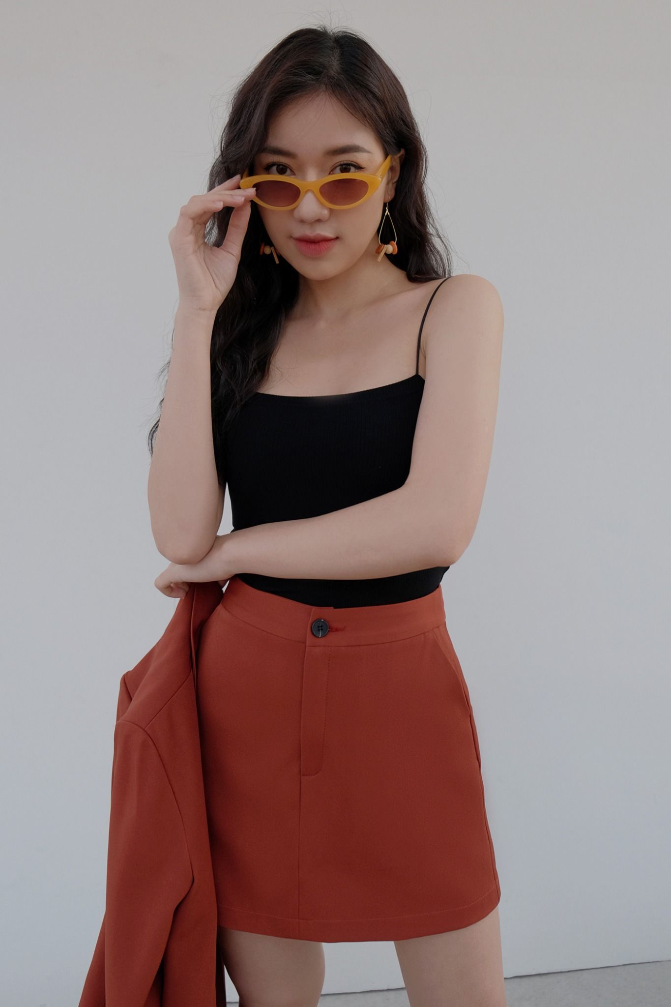 Đầm suông xếp ly chân váy màu cam  C2938