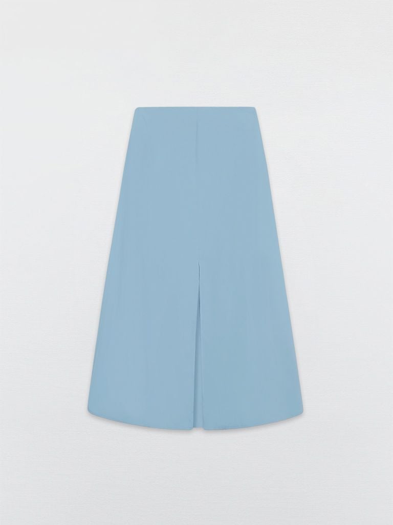 Midi skirts tuytsy xanh thiên thanh xẻ thân trước