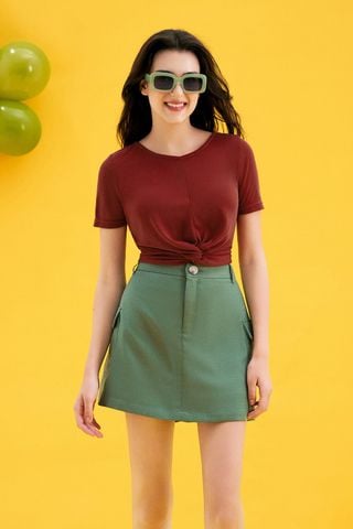 Skorts casual style tech lóng vuông trơn olive green