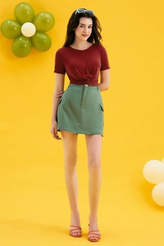 Skorts casual style tech lóng vuông trơn olive green