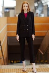 Blazer casual style tuytsy đen suông 2 hàng khuy