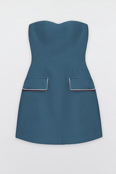 Đầm sleeveless text xanh cổ vịt lé túi ( không kèm áo)